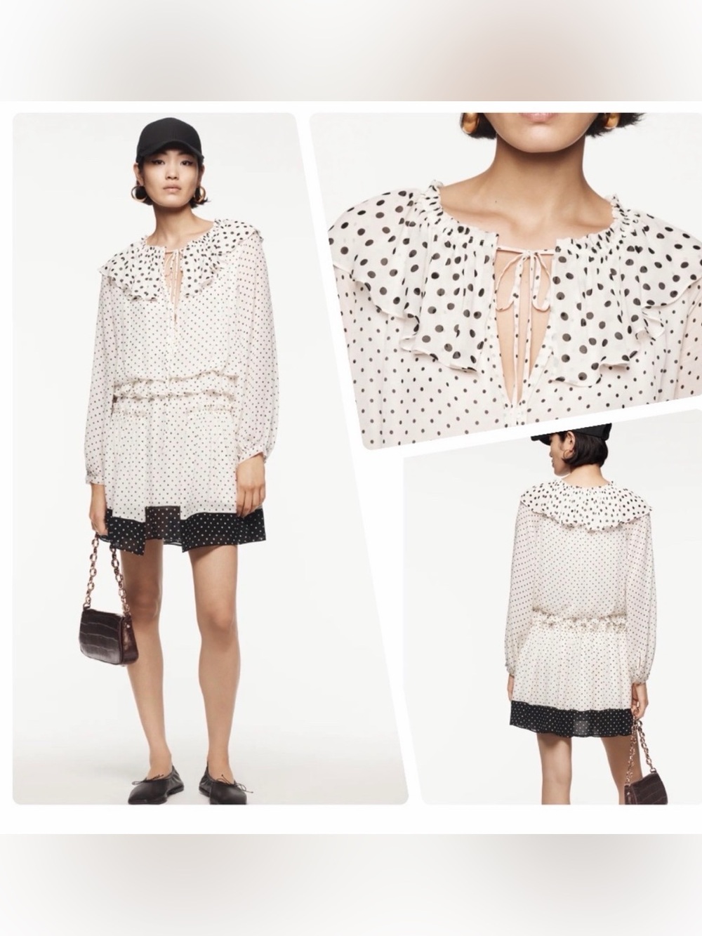 Zara NWT Lined White Polka DOT DRESS
